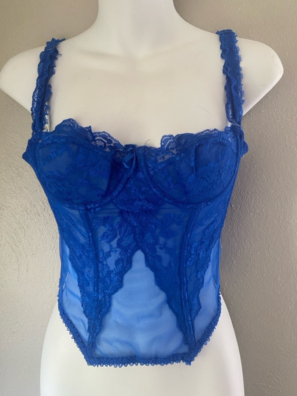 Royal Blue Lace Bustier with Underwire Support